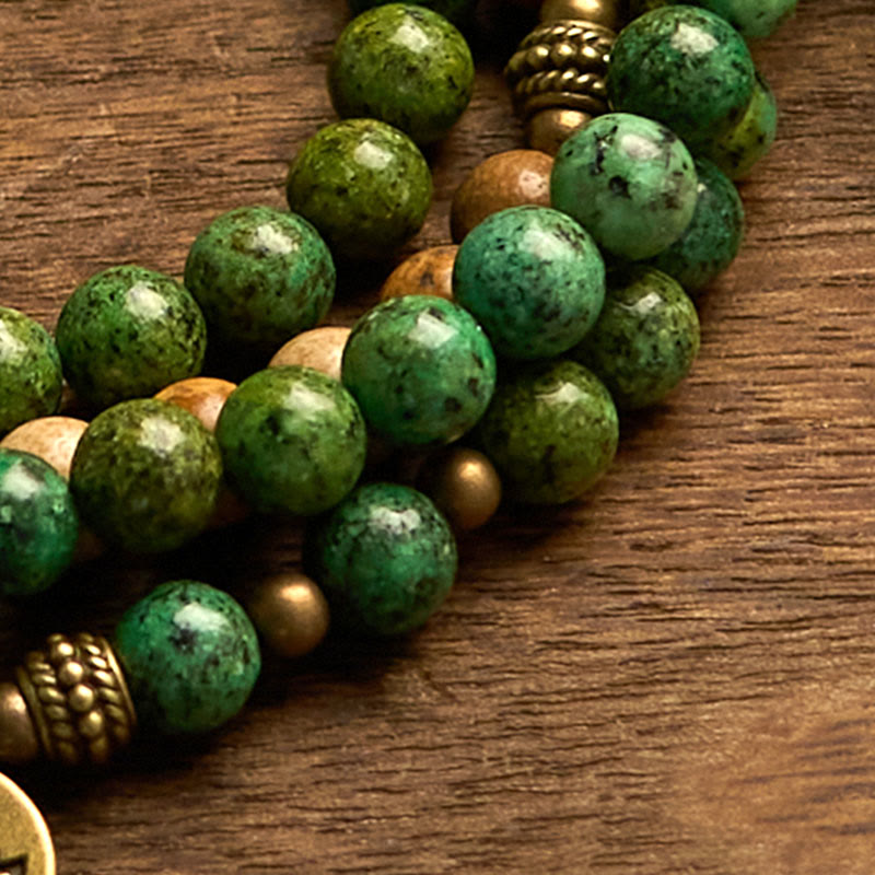 KarmaRipple's 108 Mala Beadwork Authentic Stone Picture Jasper Turquoise Lotus Positive Bracelet p6