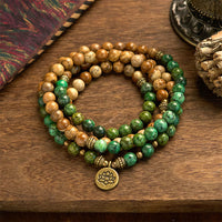 KarmaRipples 108 Mala-Perlenarbeiten, authentisches Steinbild, Jaspis, Türkis, Lotus, positives Armband