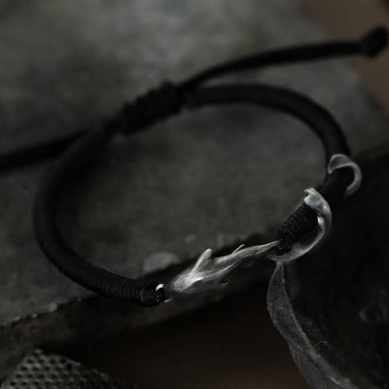 KarmaRipple's 999 Sterling Silver Shark Black Wax Rope Protection Bracelet p13