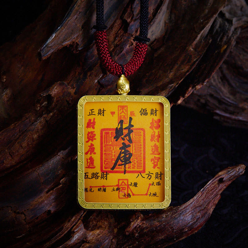 KarmaRipple's Tibetan Zakiram Nine Tailed Fox Yellow God of Wealth Painted Thangka Hope Pendant Necklace p7
