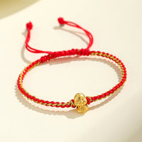 KarmaRipples handgefertigtes Armband aus 999 Sterlingsilber, goldenes Jahr der Schlange, glückverheißende Wolken, Barren, Bronzemünzen, rote Schnur, Glücksarmband