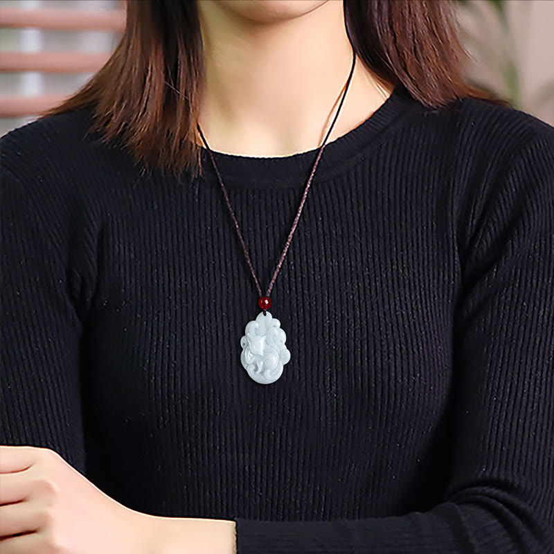 KarmaRipple's Authentic Jade Nine Tailed Fox Fortune Pendant Necklace p7