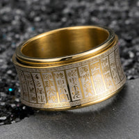 KarmaRipples tibetischer Siegelschrift-Goldenes Licht-Mantra-Titanstahl-Spinner-Balance-Ring