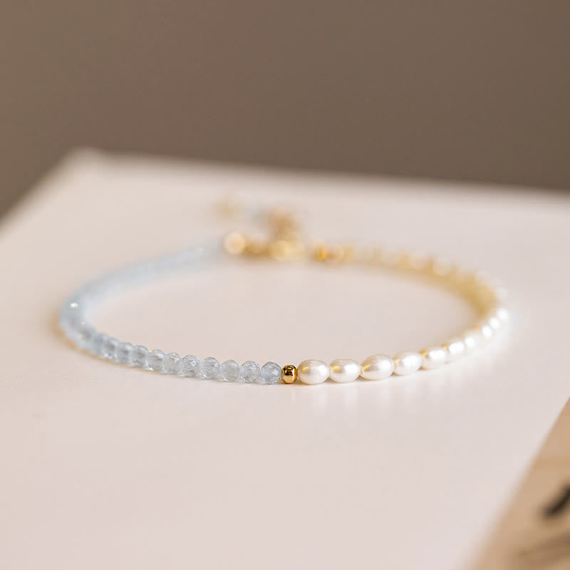 KarmaRipple's 2mm Turquoise Pearl Ultra-thin Beadwork 14k Gold Plated Bronze Wisdom Bracelet p20