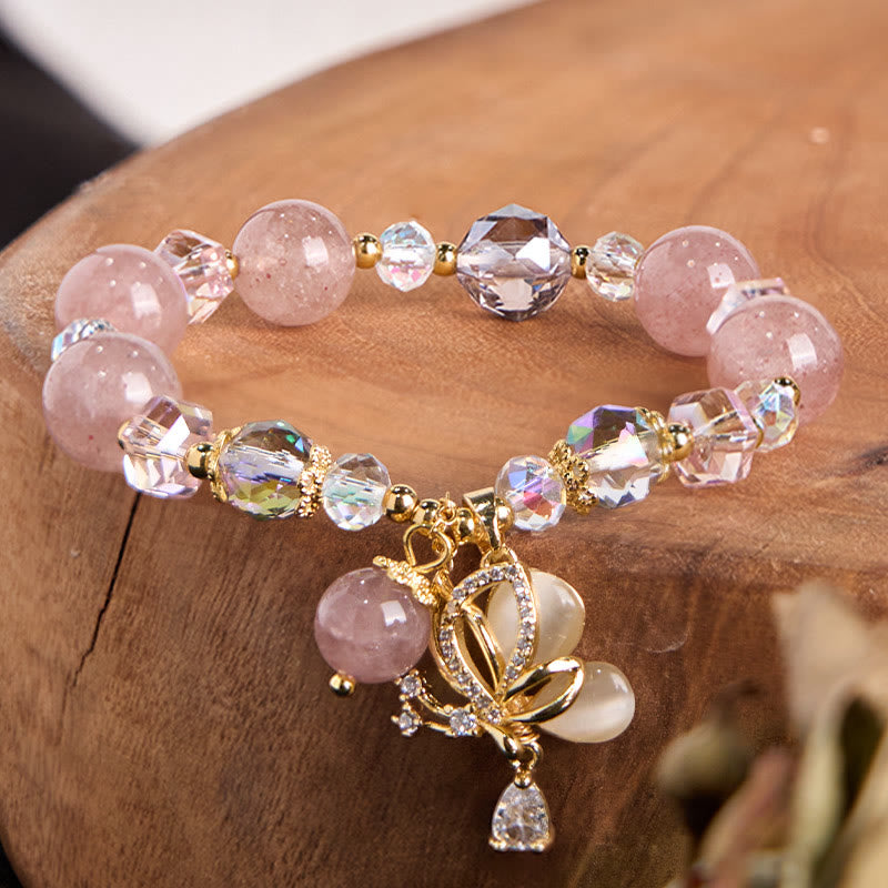 KarmaRipple's Authentic Strawberry Quartz Butterfly Balancing Bracelet p2