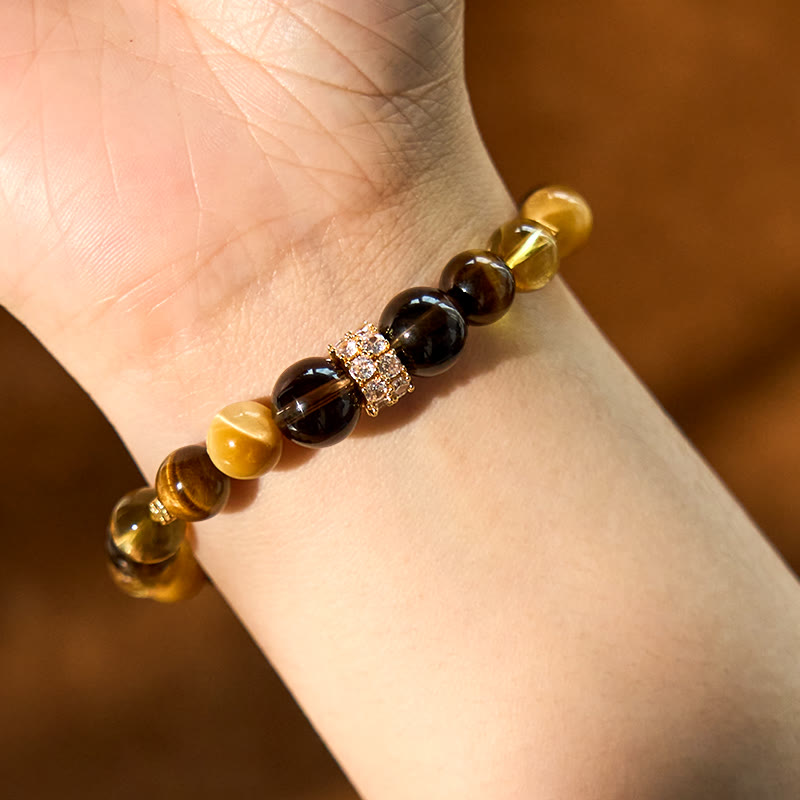 KarmaRipple's Citrine Topaz Smoky Quartz Tiger Eye Happiness Bracelet p6