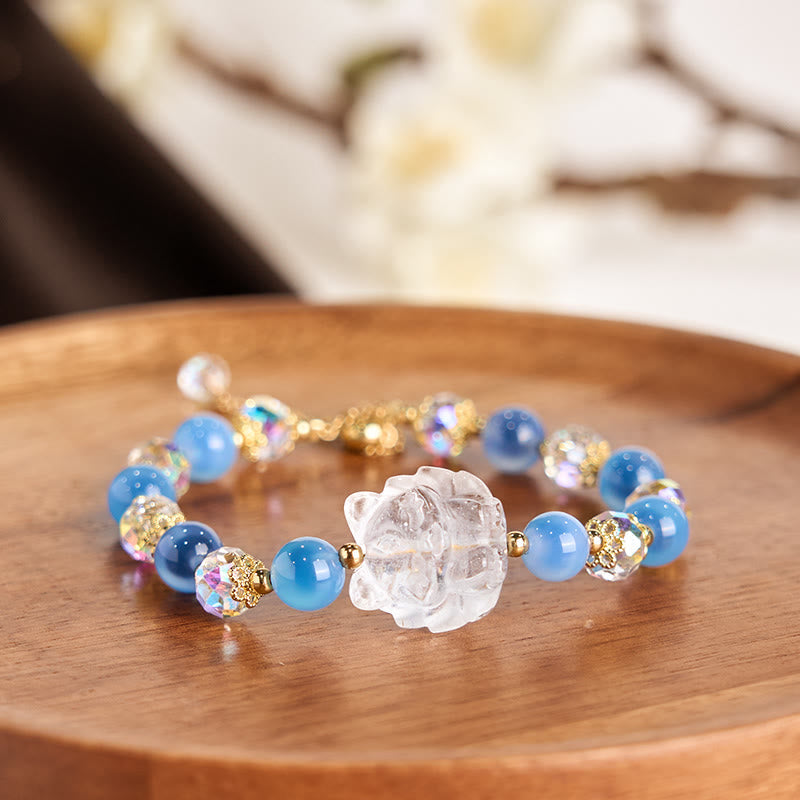 KarmaRipple's Authentic Blue Candy Agate Ivory Gemstone Nine Tailed Fox Balance Bracelet p3