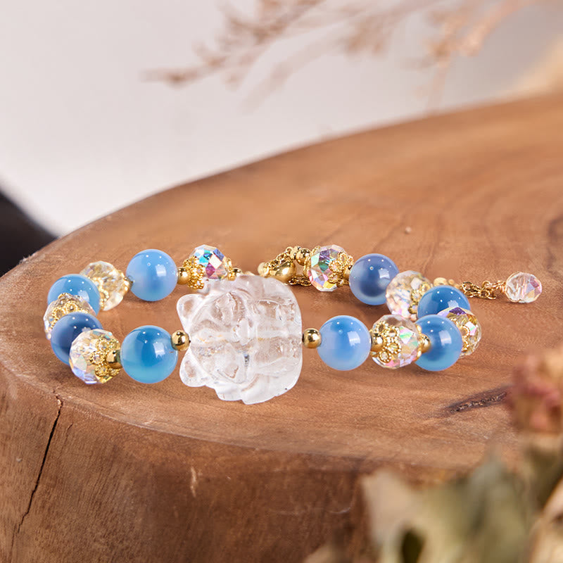 KarmaRipple's Authentic Blue Candy Agate Ivory Gemstone Nine Tailed Fox Balance Bracelet p9