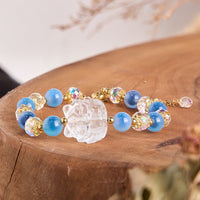 KarmaRipples authentisches Balance-Armband aus blauem Candy-Achat und Elfenbein-Edelstein mit neunschwänzigem Fuchs
