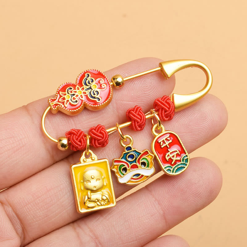 KarmaRipple's Gourd Dancing Lion Fu Character Safe And Well Blessing Brooch p1