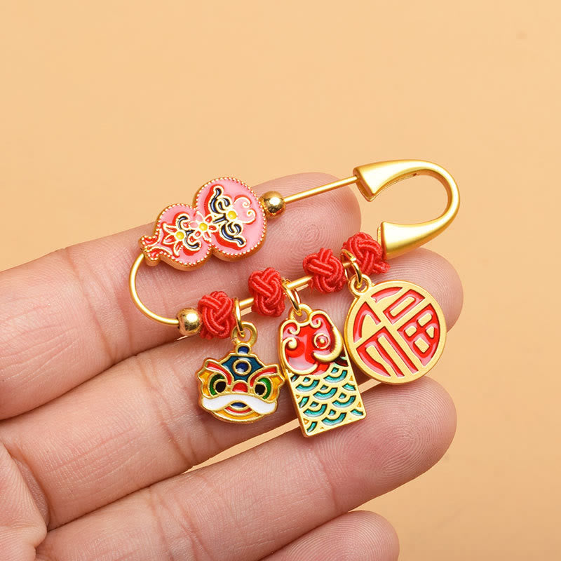 KarmaRipple's Gourd Dancing Lion Fu Character Safe And Well Blessing Brooch p2