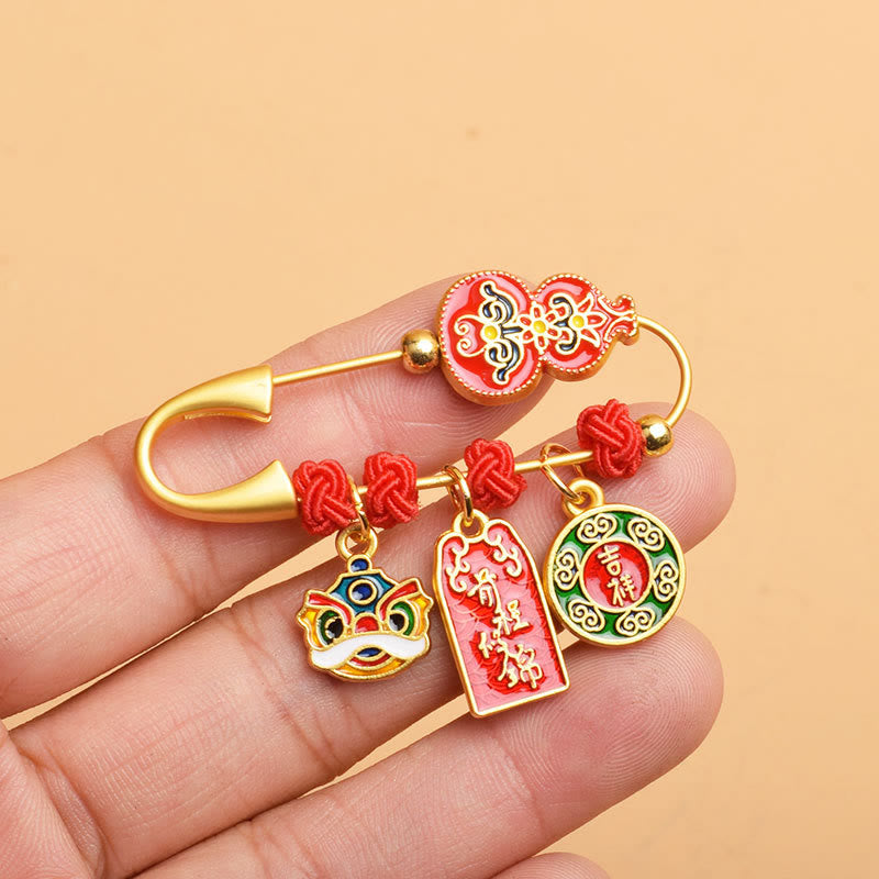 KarmaRipple's Gourd Dancing Lion Fu Character Safe And Well Blessing Brooch p11