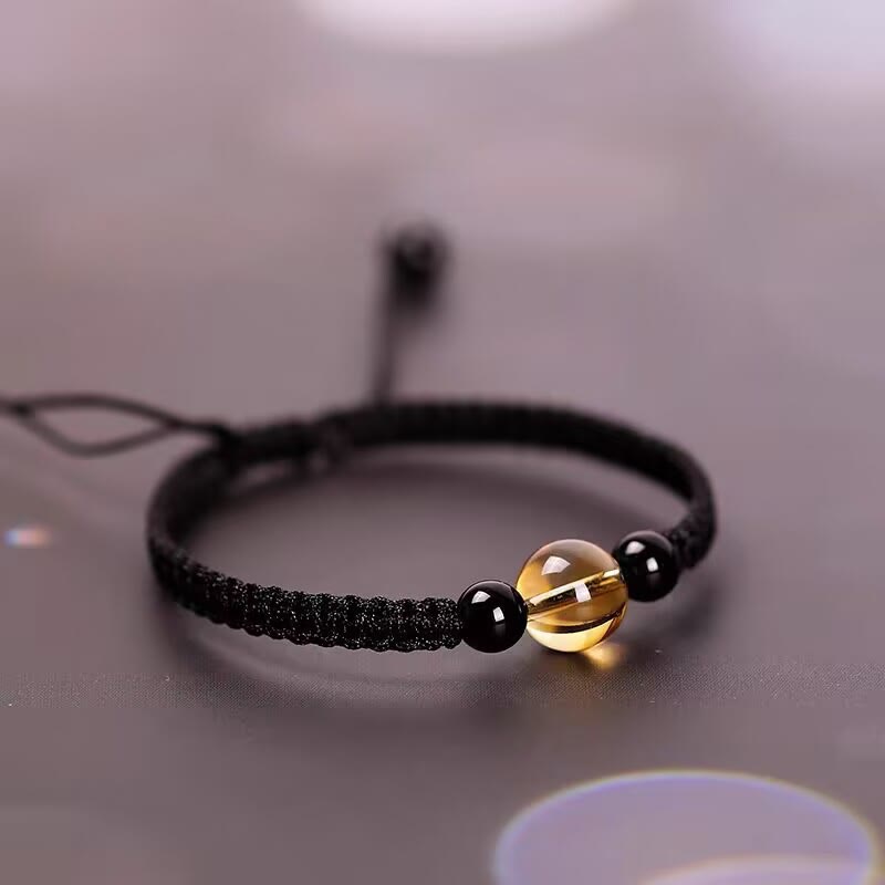 KarmaRipple's Handcrafted Citrine Black Obsidian Bead King Kong Weave Peace Weave Fortune Rope Bracelet p16