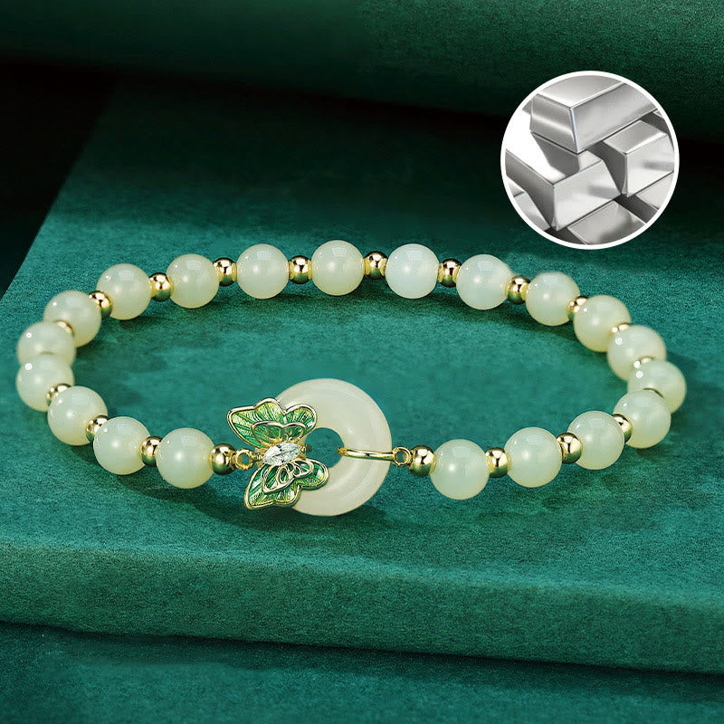 KarmaRipple's 925 Sterling Silver Authentic Hetian Jade Peace Buckle Butterfly Zircon Fortune Bracelet Pendant Necklace p4