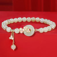 KarmaRipple's 925 Sterling Silber Authentische Hetian Jade Pfirsichblüte Friedensschnalle Zirkon Glücksarmband Anhänger Halskette