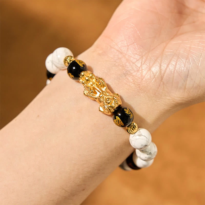 KarmaRipple's Vintage Ivory Turquoise Black Onyx Pixiu Beadwork Blessing Bracelet p10