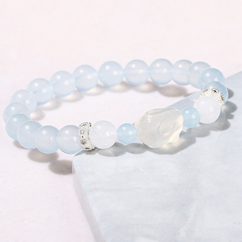 KarmaRipple's Blue Chalcedony Ivory Agate Rabbit Emotional Balance Bracelet p11