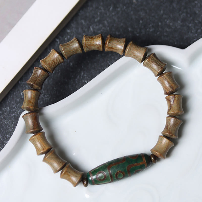 KarmaRipple's Tibetan Nine-Eye Dzi Bead Green Sandalwood Peace Bracelet p2