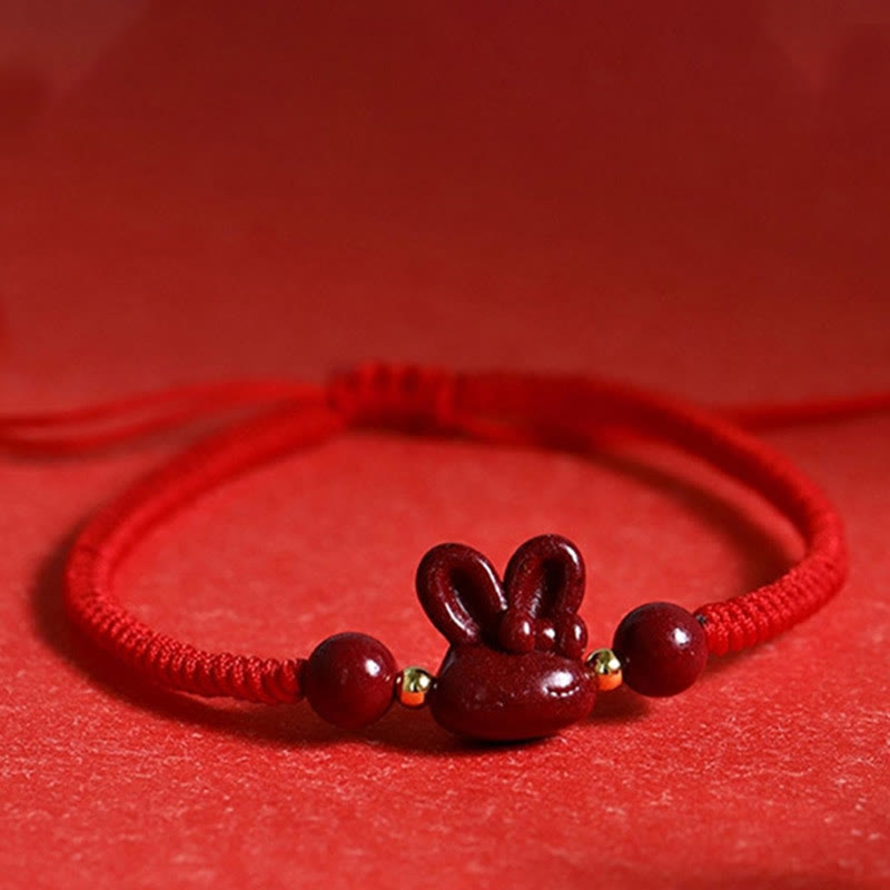 KarmaRipple's Handmade Cinnabar Chinese Zodiac Rabbit Fortune Red Rope Bracelet p11