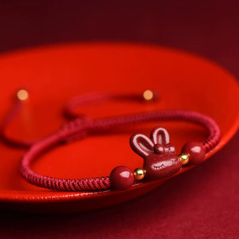 KarmaRipple's Handmade Cinnabar Chinese Zodiac Rabbit Fortune Red Rope Bracelet p3