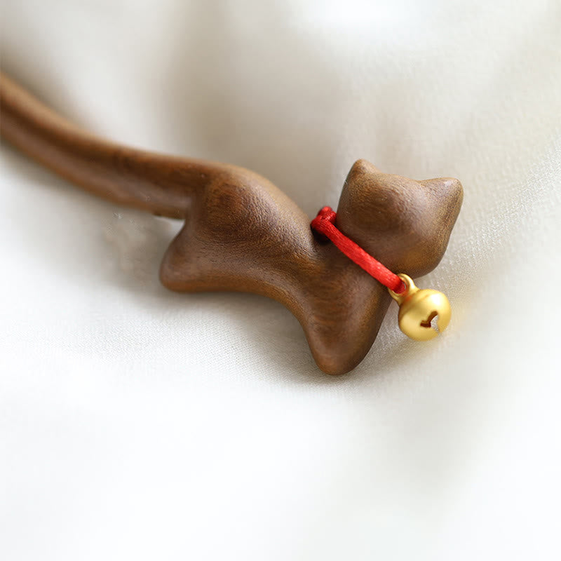 KarmaRipple's Classical Chinese Style Cat-shaped Sandalwood Hairpin p2