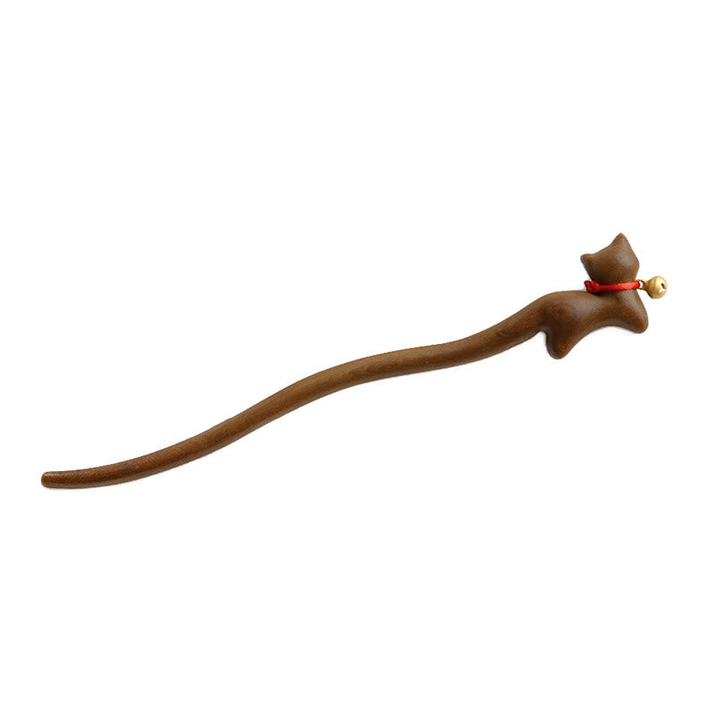 KarmaRipple's Classical Chinese Style Cat-shaped Sandalwood Hairpin p5