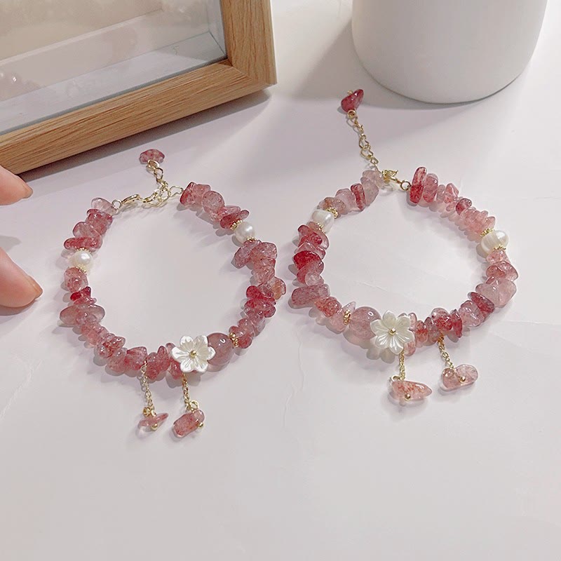 KarmaRipple's Authentic Strawberry Quartz Green Strawberry Quartz Super Seven Gemstone Flower Balancing Bracelet p30