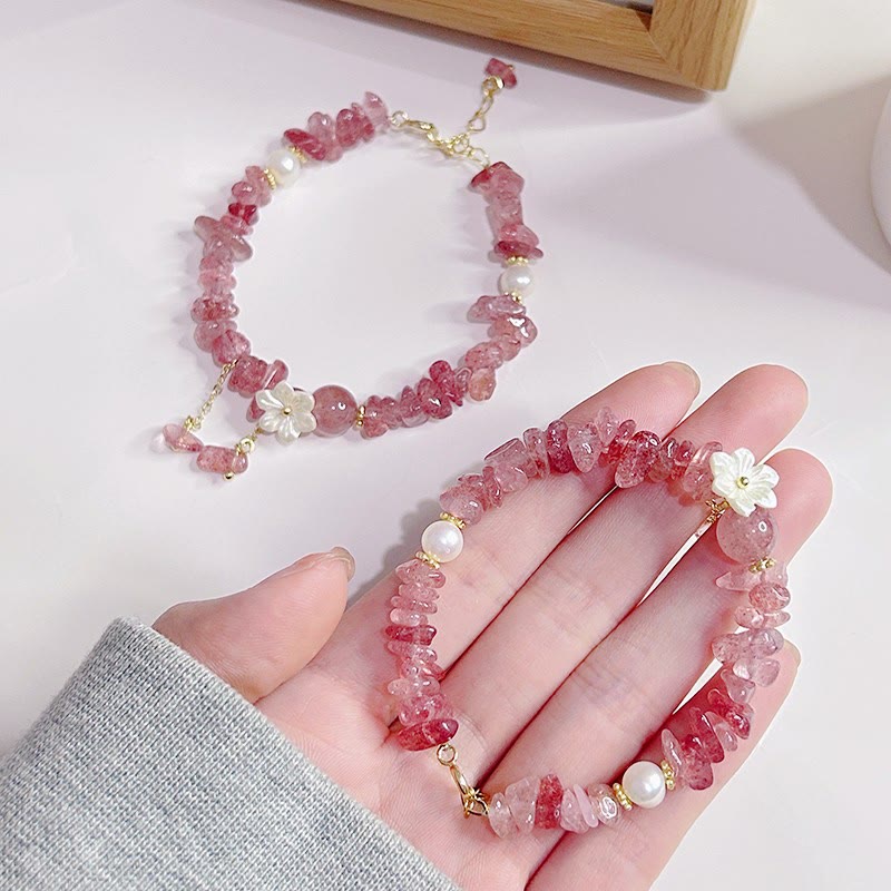 KarmaRipple's Authentic Strawberry Quartz Green Strawberry Quartz Super Seven Gemstone Flower Balancing Bracelet p29