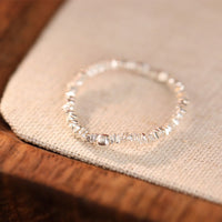 KarmaRipples 925 Sterling Silber Authentischer kleiner Hetian Jade Bead Fortune Elastic Ring