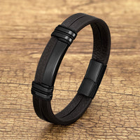 KarmaRipples Balance-Armband mit Schnalle aus braunem Leder und Titanstahl