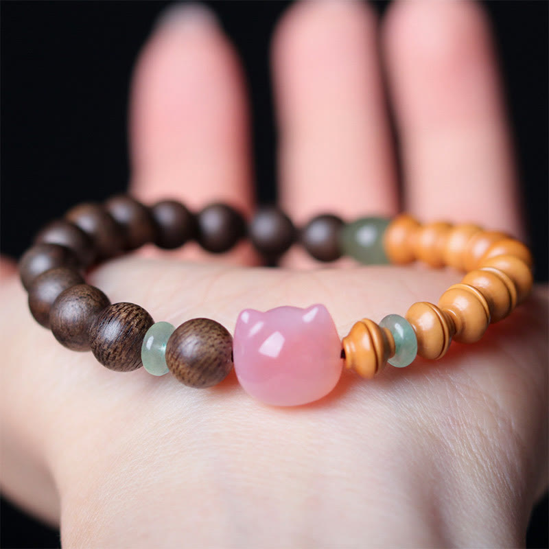 KarmaRipple's 6mm Qinan Agarwood Olive Pit Yanyuan Agate Cat Shape Balance Bracelet p7