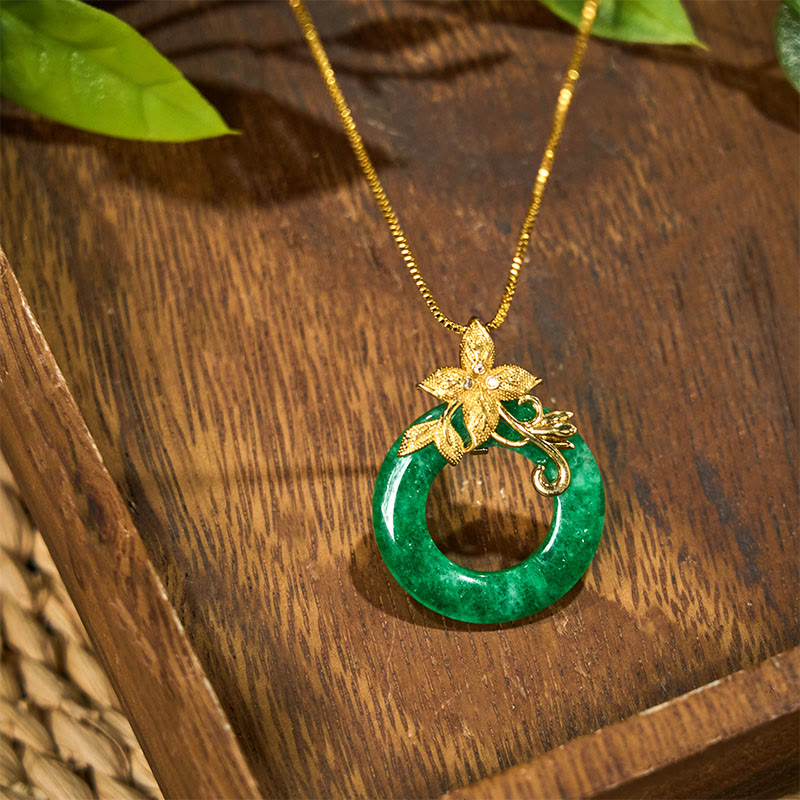 KarmaRipple's Cyan Jade Peace Buckle Alloy Flower Balancing Fortune Pendant Necklace p6