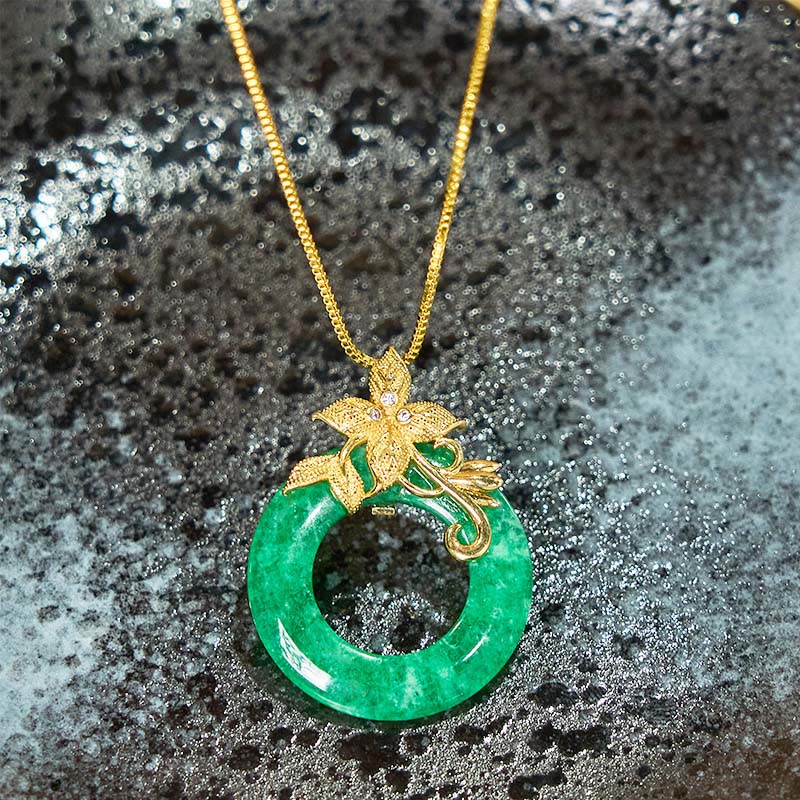 KarmaRipple's Cyan Jade Peace Buckle Alloy Flower Balancing Fortune Pendant Necklace p9