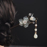KarmaRipples Haarnadel mit Ebenholz-Jade-Muschel und Magnolienquaste