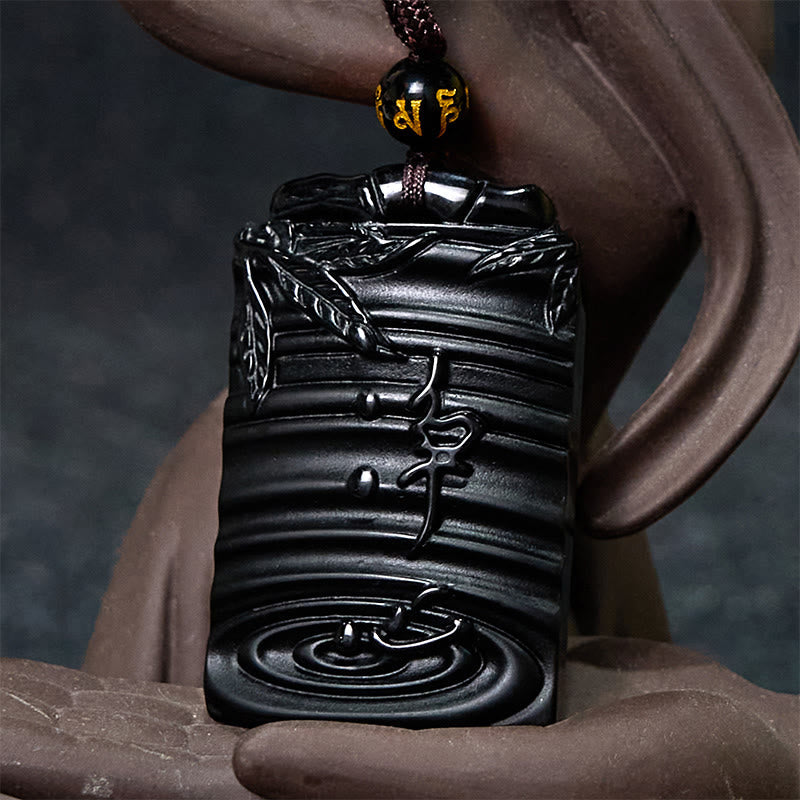 KarmaRipple's Authentic Black Obsidian Bamboo Fulfillment Pendant Necklace p8
