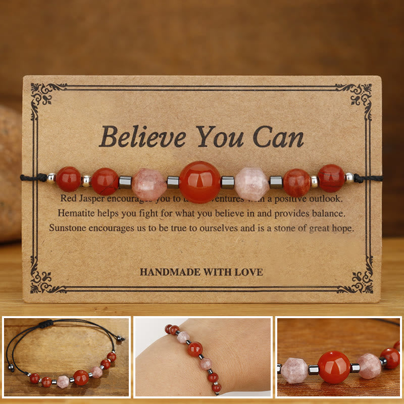 KarmaRipple's Believe You Can Carnelian Red Jasper Hematite Sun Stone'sitive Bracelet p15