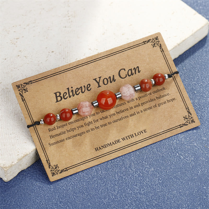 KarmaRipple's Believe You Can Carnelian Red Jasper Hematite Sun Stone'sitive Bracelet p3