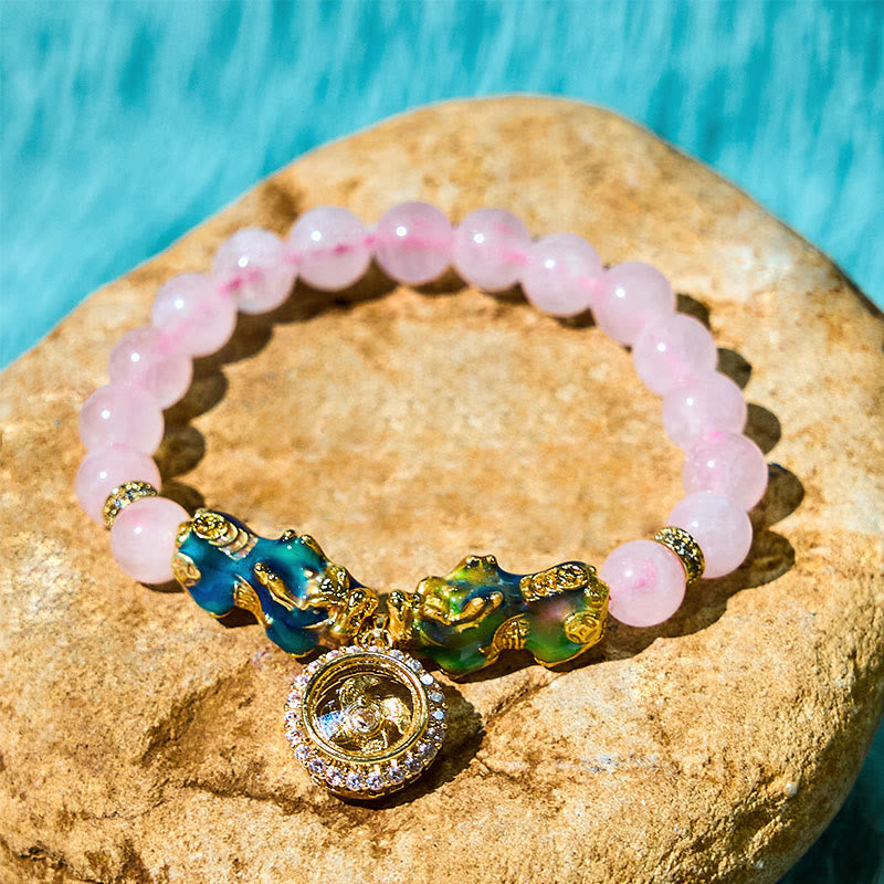 KarmaRipple's Pink Gemstone Color Change Double PiXiu Cyclone Talisman Warmth Bracelet p6