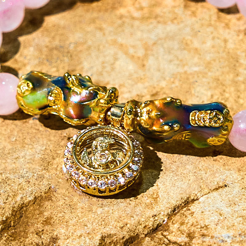 KarmaRipple's Pink Gemstone Color Change Double PiXiu Cyclone Talisman Warmth Bracelet p8