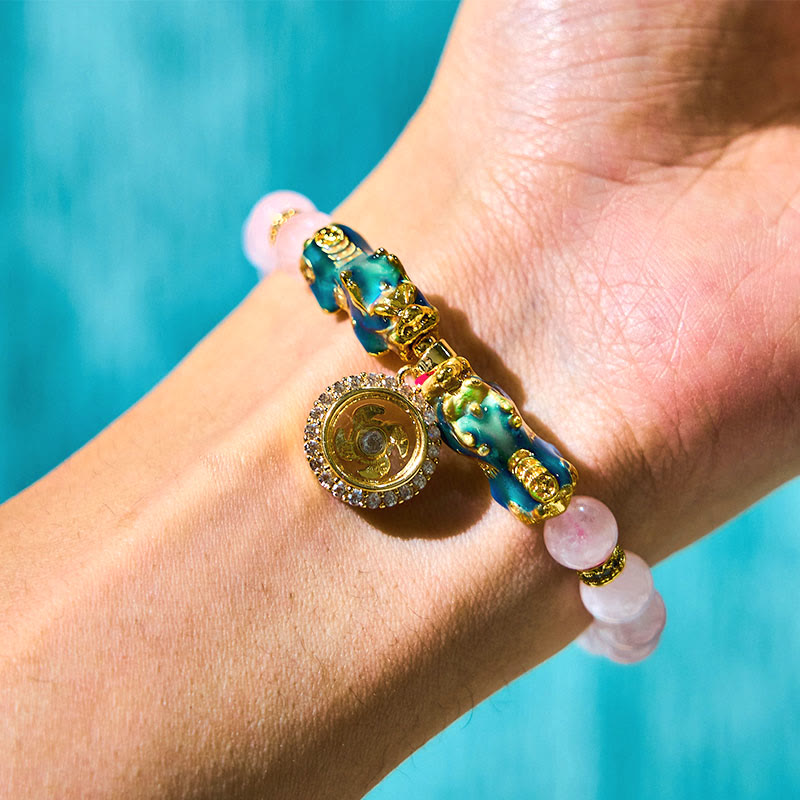 KarmaRipple's Pink Gemstone Color Change Double PiXiu Cyclone Talisman Warmth Bracelet p4