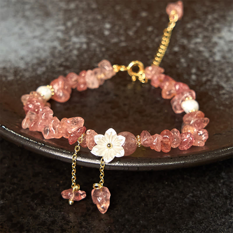 KarmaRipple's Authentic Strawberry Quartz Green Strawberry Quartz Super Seven Gemstone Flower Balancing Bracelet p18