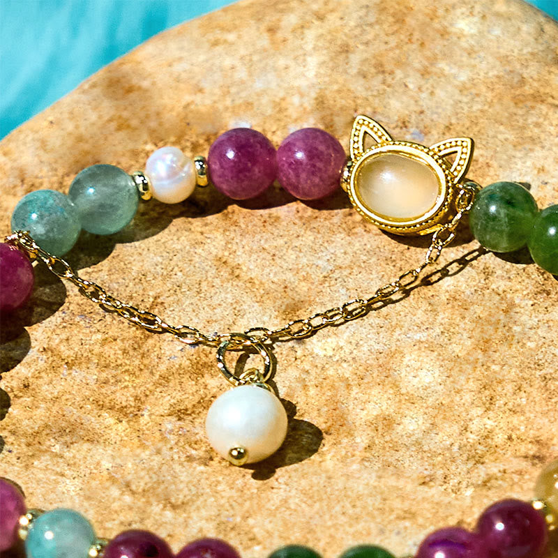 KarmaRipple's Colorful Tourmaline Fortunate Cat Positive Bracelet p10