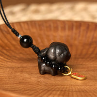 KarmaRipple's KarmaRipple Silberglanz-Obsidian-Welpenhund-Fu-Charakter-Schutzanhänger, Handy-Hängedekoration