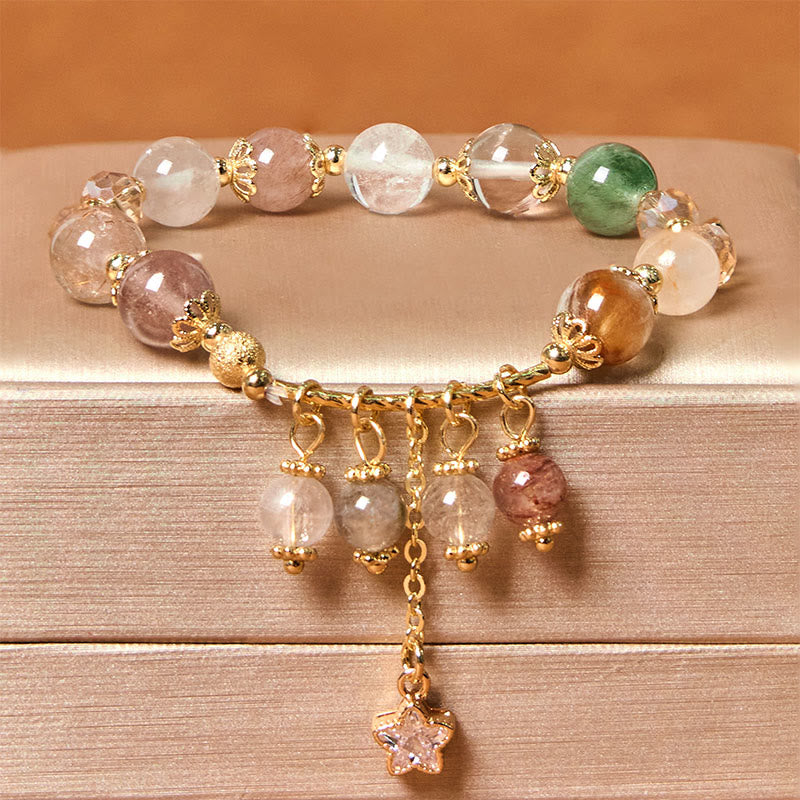 KarmaRipple's Authentic Colored Yellow Rutilated Quartz Four Leaf Clover Star Auspiciousness Bracelet p13