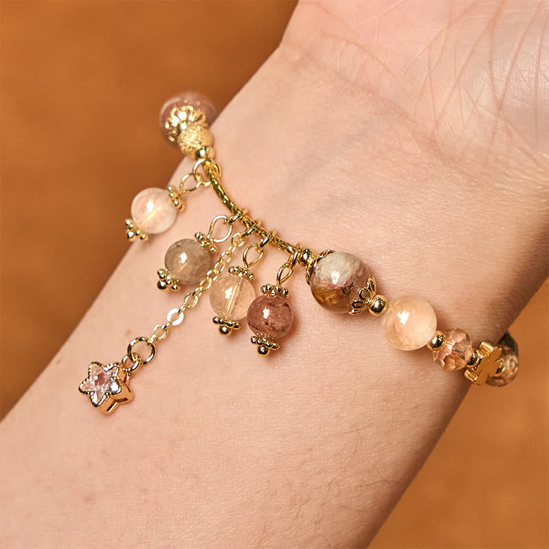 KarmaRipple's Authentic Colored Yellow Rutilated Quartz Four Leaf Clover Star Auspiciousness Bracelet p11