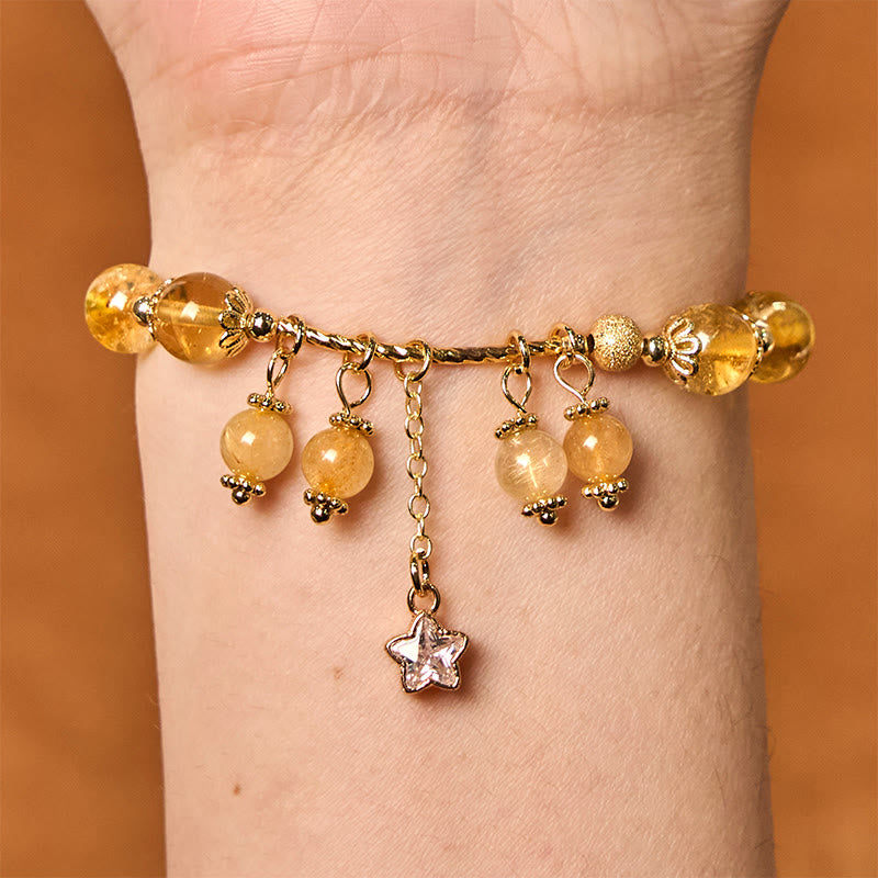 KarmaRipple's Authentic Colored Yellow Rutilated Quartz Four Leaf Clover Star Auspiciousness Bracelet p5