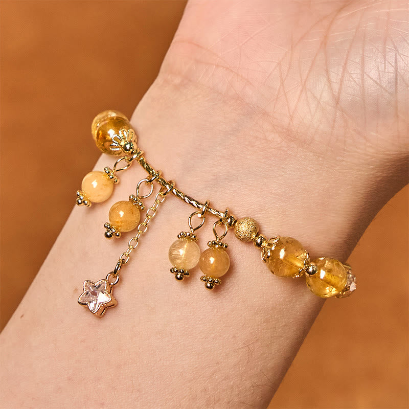 KarmaRipple's Authentic Colored Yellow Rutilated Quartz Four Leaf Clover Star Auspiciousness Bracelet p6
