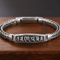 KarmaRipples tibetisches Bronze-Gewebearmband mit Om Mani Padme Hum Relief Vajra Peace Metall