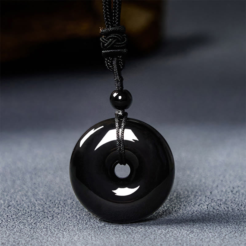 KarmaRipple's Authentic Black Obsidian Peace Buckle Strength Rope Pendant Necklace p9