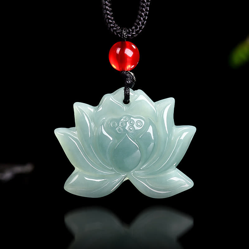 KarmaRipple's Lotus Flower Pattern Carved Jade Prosperity Pendant Necklace p3